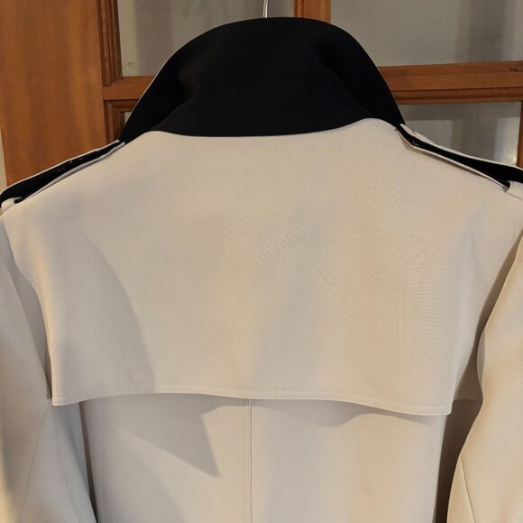 Beige/Black Women double breasted l, belted, long trench coat Size: Large - Picture 8 of 15
